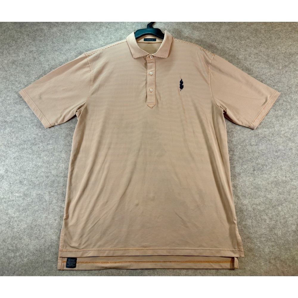 Turtleson Mens Performance Golf Polo Shirt Large Orange‎ White Striped Feather